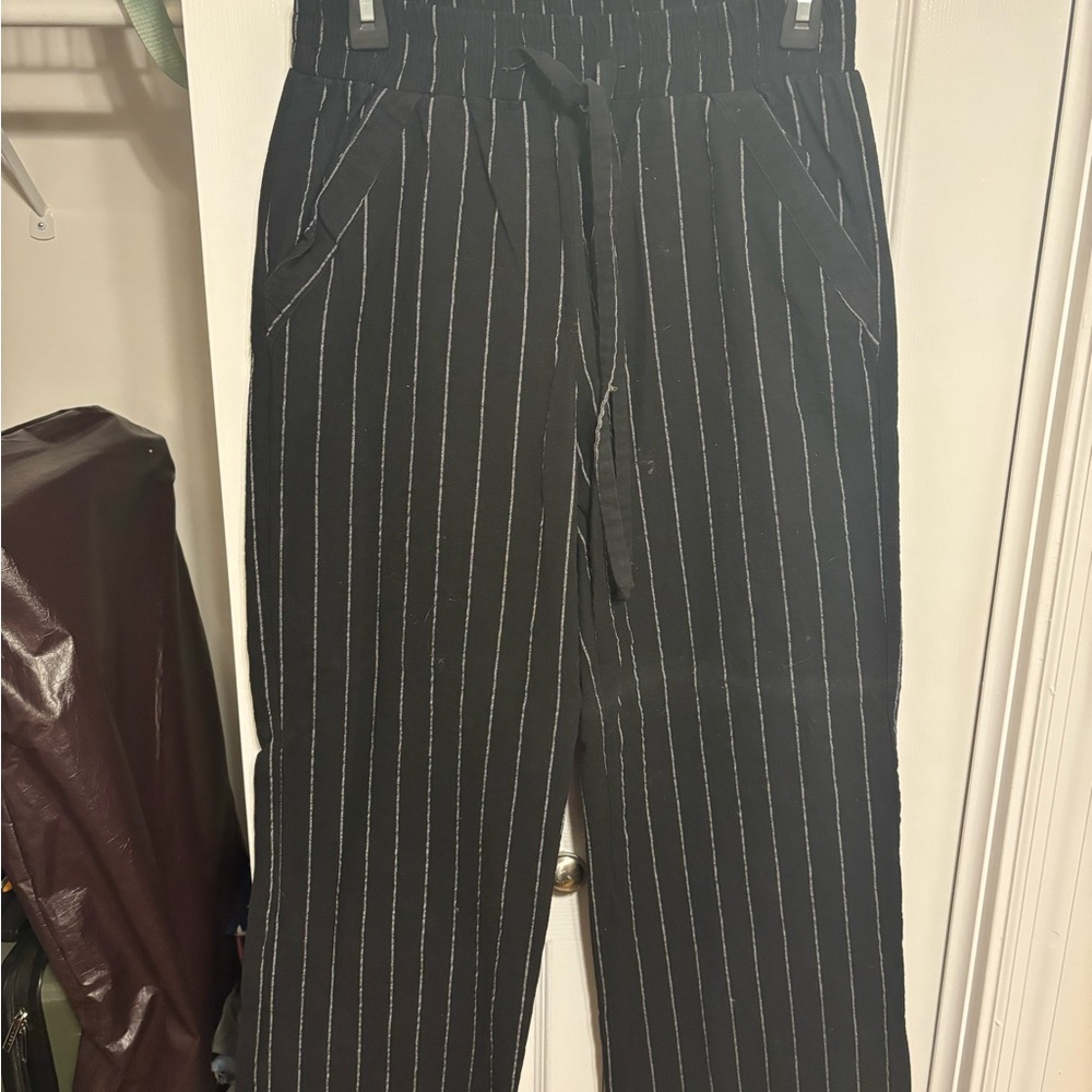 Black Pinstripe Drawstring Pants
